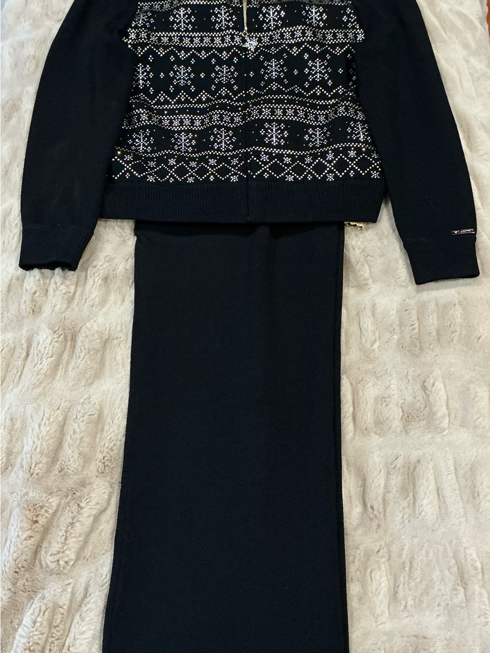 St. John Sport by Marie Gray Black Fair Isle Zip Cardigan